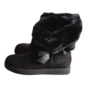 Ugg Black Cinch Fur Bow Mini Boots Size 8